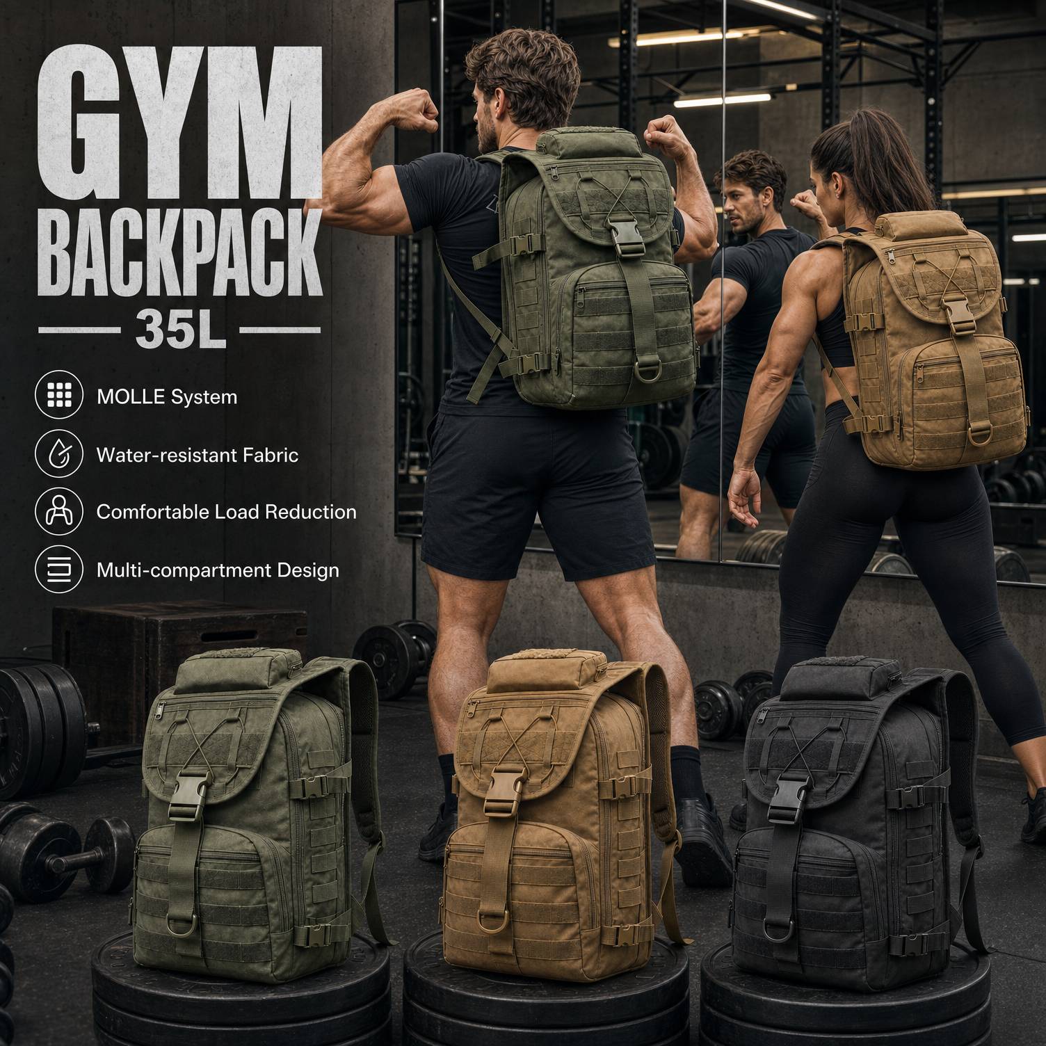 Crossfit Workout Gear - 35L Gym Training Backpack for Men