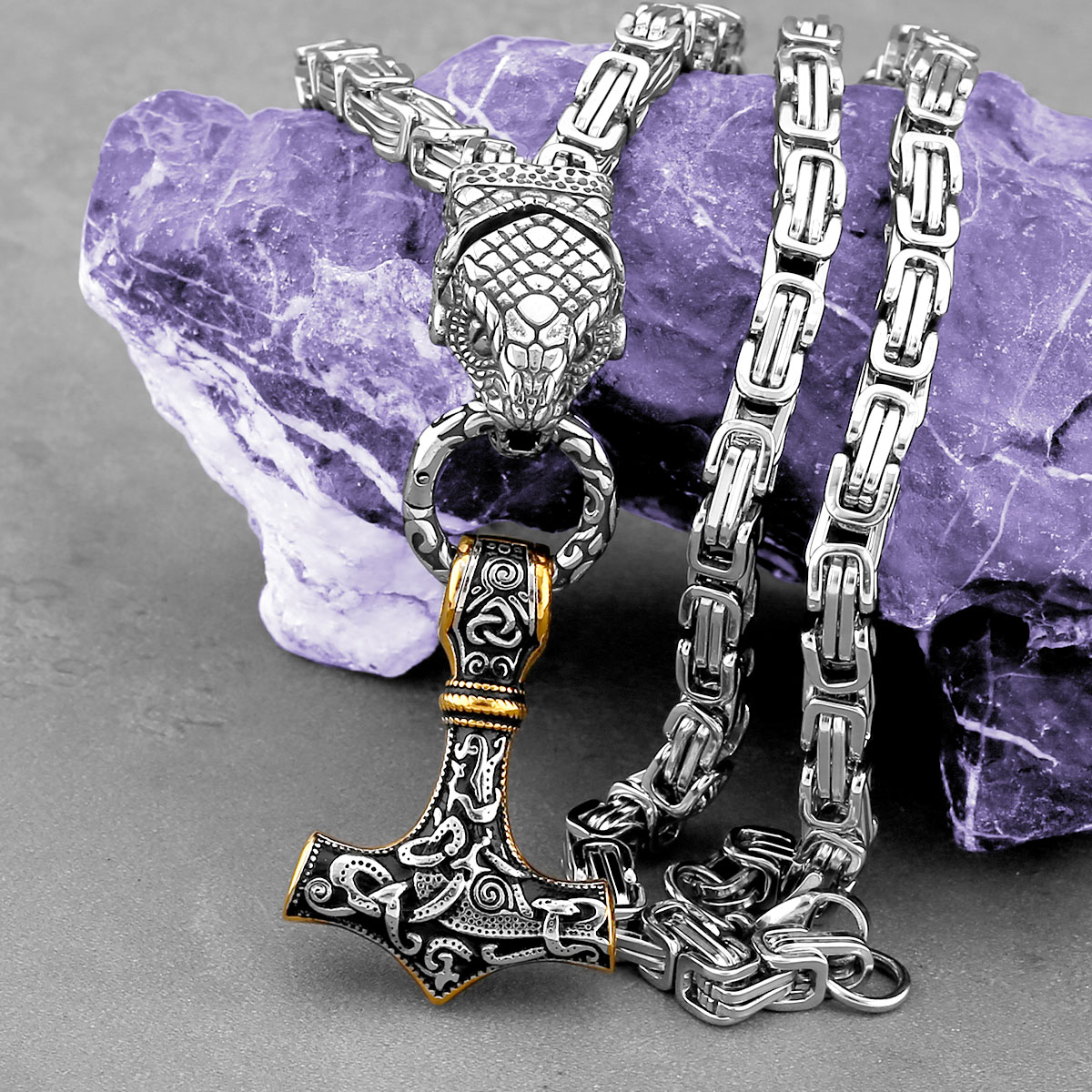 Nordic Odin Snake Head Necklac - Battle Rope Anchor avis et prix