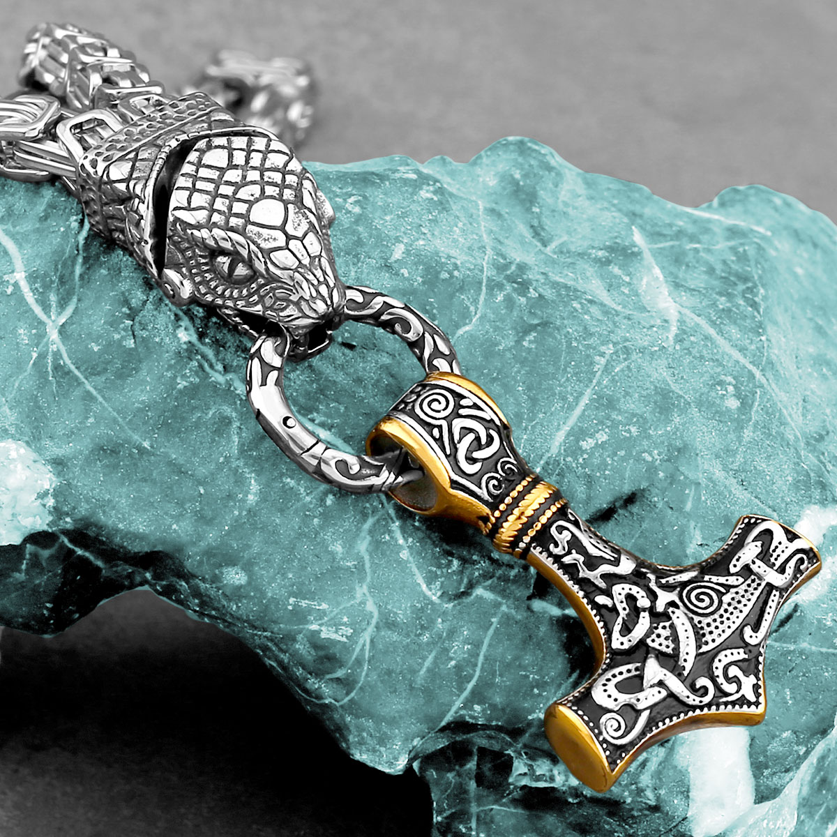 Nordic Odin Snake Head Necklac - Battle Rope Anchor avis et prix